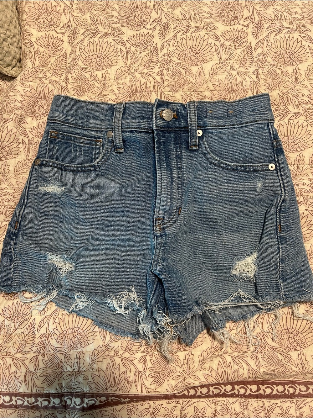 Madewell Distressed High-Rise Denim Shorts - Blue